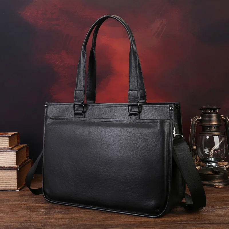 

Real leather men's hand-held briefcase for business - 15.6-inch laptop storage - high-end shoulder bag