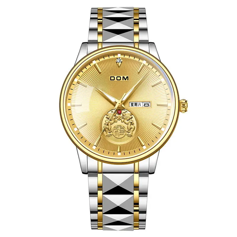 DOM-reloj deportivo de acero inoxidable para hombre, nuevo estilo 8836, dorado, militar, de cuarzo, Masculino