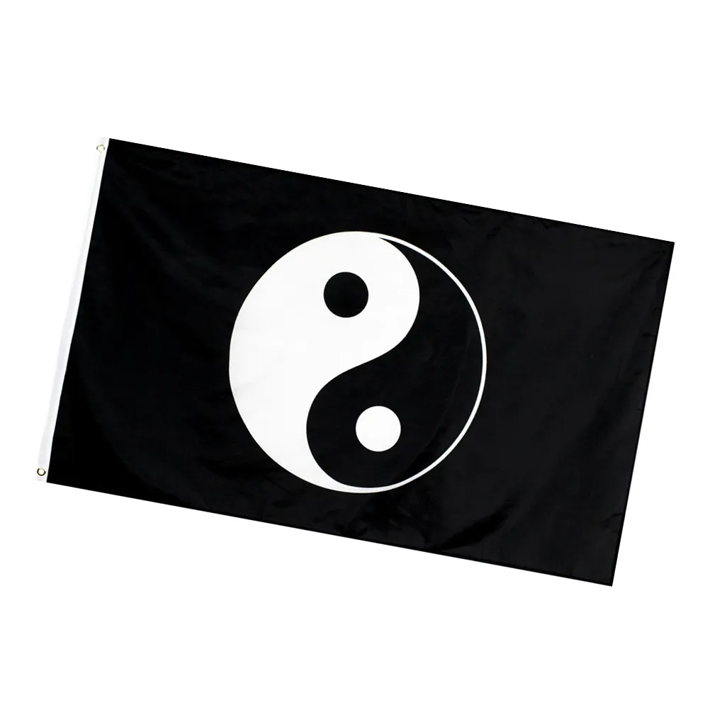 1Pcs Religious Yin Yang Fish Flag Tai Banner Black Fade Resistant Garden Hanging Ornament Sacred Decorative Party Banner