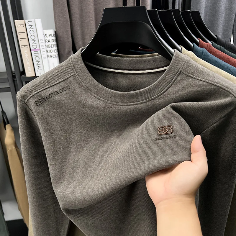 Luxury Fashion Mens O Neck Sweatshirt Comfortable Skin-friendly Wool Workwear Top Spring Autumn Casual Business Pullover T-shirt