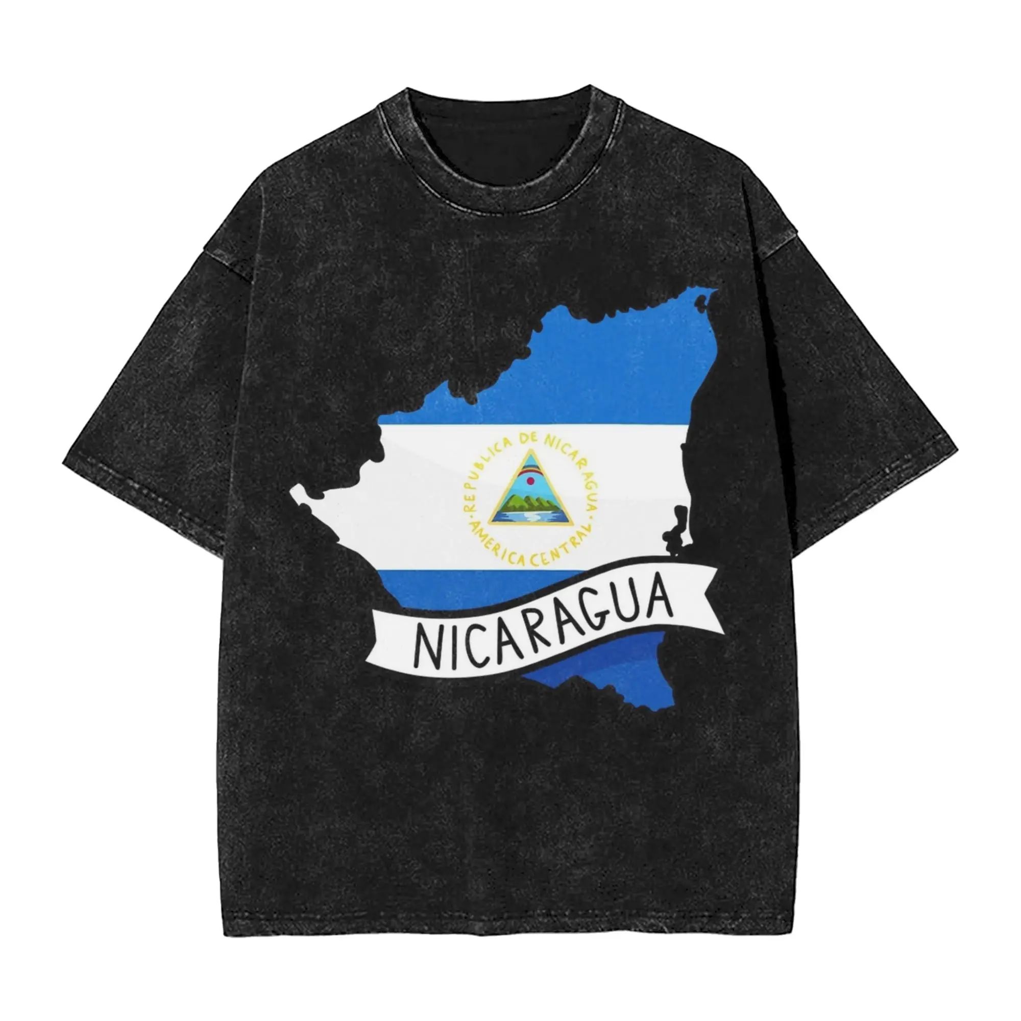 Washed T Shirts Nicaragua Flag Map Hip Hop Vintage T-Shirts Harajuku  Streetwear Short Sleeve Printed Tops Tees Men Women