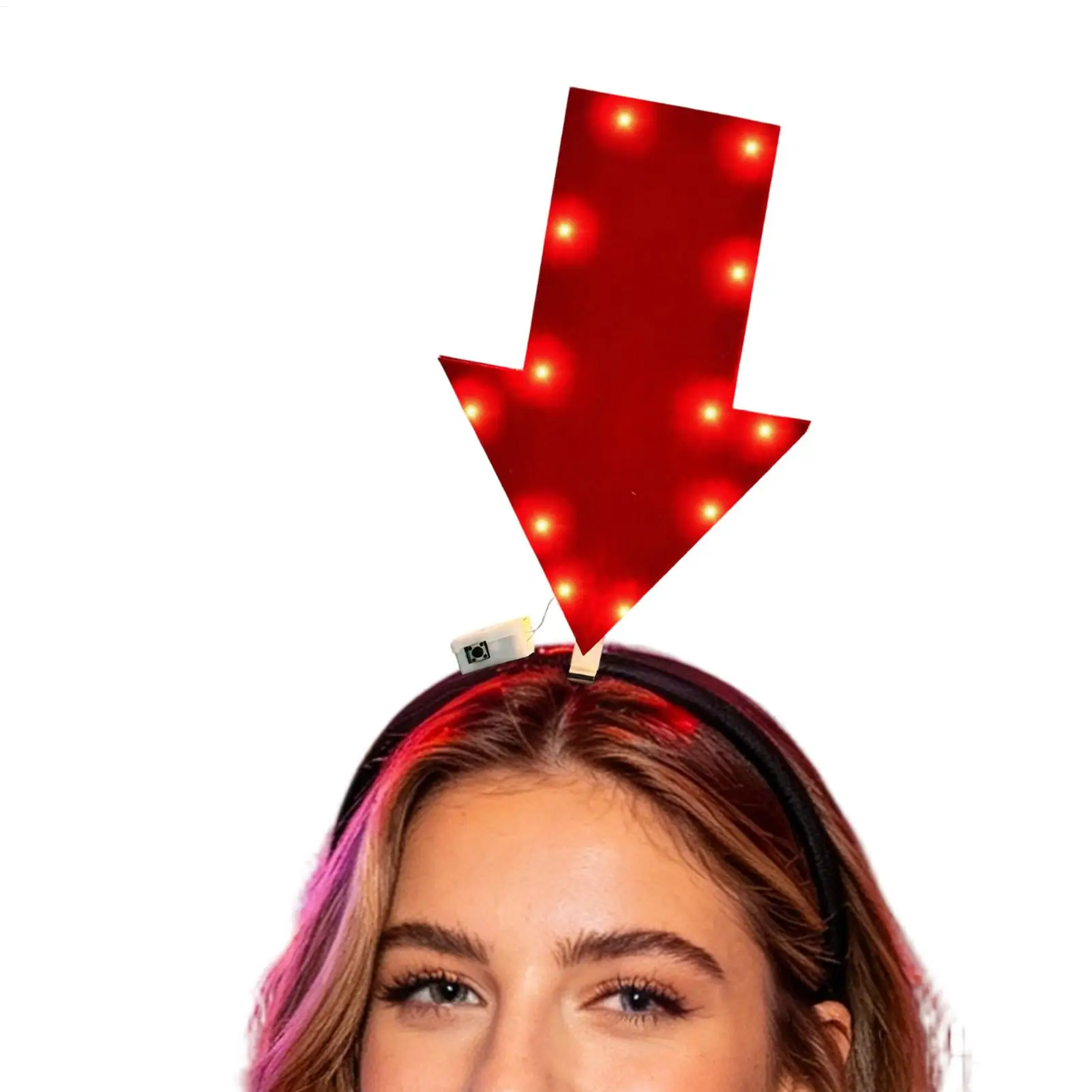 with LED Arrow Light Headband Light Up Arrow Shape LED Headband Unique Design Battery Powered Concert Hair Accessories