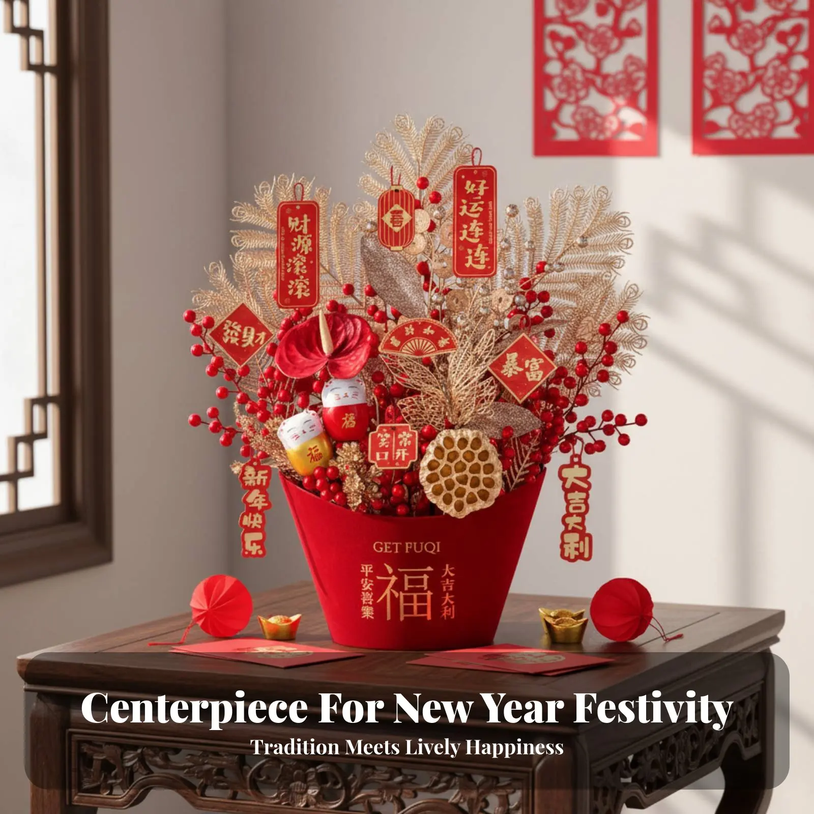 

Контейнер для удачи к Китайскому Новому году 2026, сезонный праздничный декор, украшение стола к Году Лошади