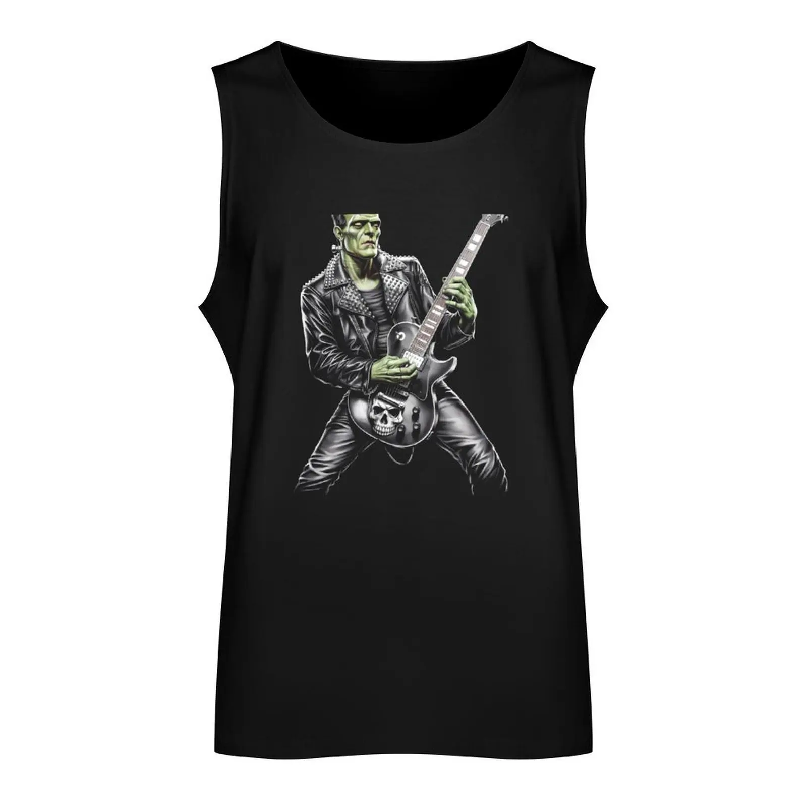 Frankenstein Playing Guitar Player Rock Music Tank Top clothing men gym clothing men Men's gym t-shirt