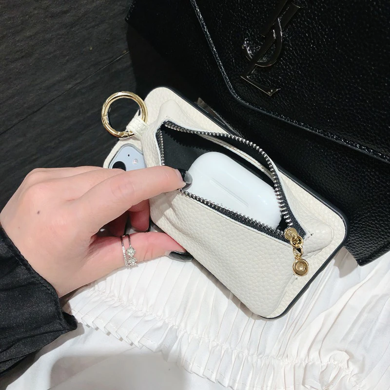 Funda de silicona con correa para lápiz labial, billetera para Redmi Note12Turbo note13 14R 11, almacenamiento de tarjetas, funda para auriculares, monedero portátil