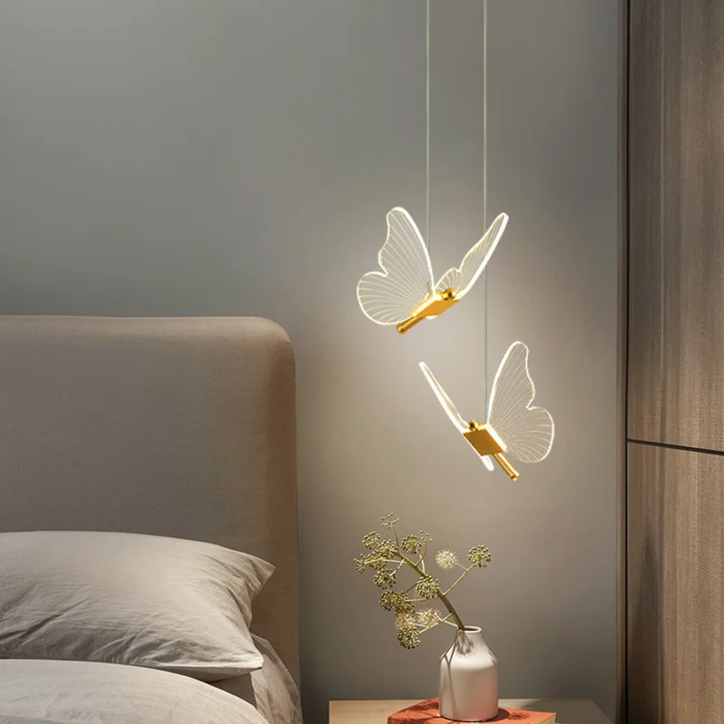Bedside chandelier, creative butterfly master bedroom chandelier, entrance personalized art children's room small chandelier