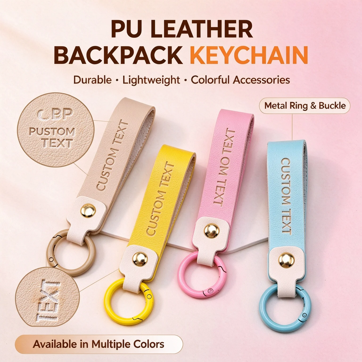 Custom Laser Engraved PU Leather Keychain Wrist Strap Personalized Name Key Ring Bag Backpack Charms Key Holder Gift Friends