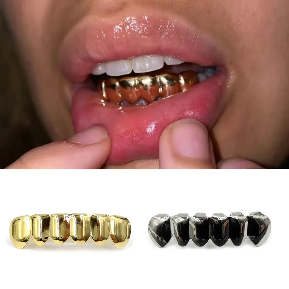 RACHELZ Hip Hop Classic Bottom Teeth Grillz Caps Gold Silver Black Color Tooth Grills For Women Men Jewelry Halloween Gift