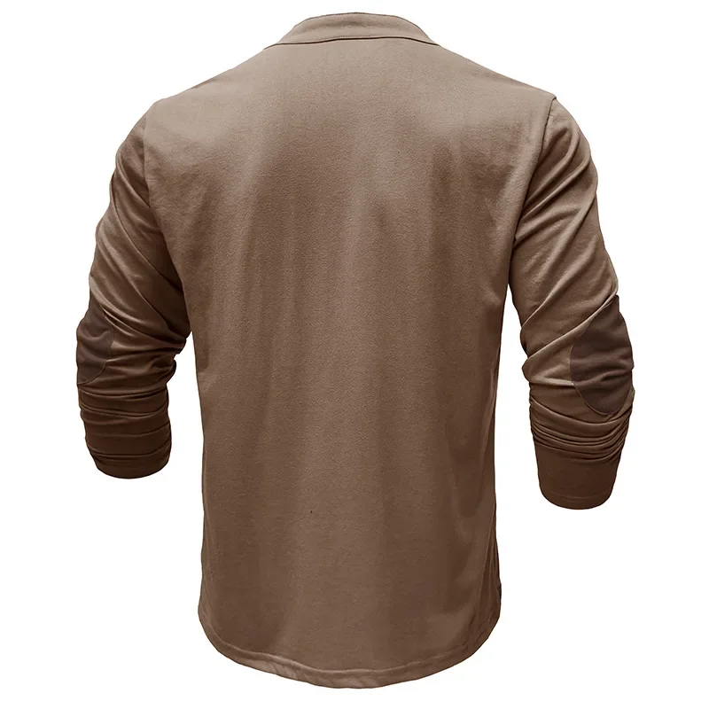 LIBIELIY 2025 Spring Men Long Sleeve Vintage T Shirt Autumn Henry Collar Tops Tees Casual High Street Oversized Men Beach Holida