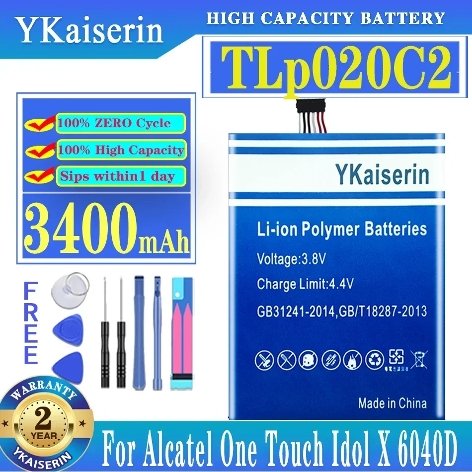 YKaiserin TLp020C2 3400mAh Replacement Battery For Alcatel One Touch Idol X 6040D 6040X TCL  S950 S950T Batterij + Tools