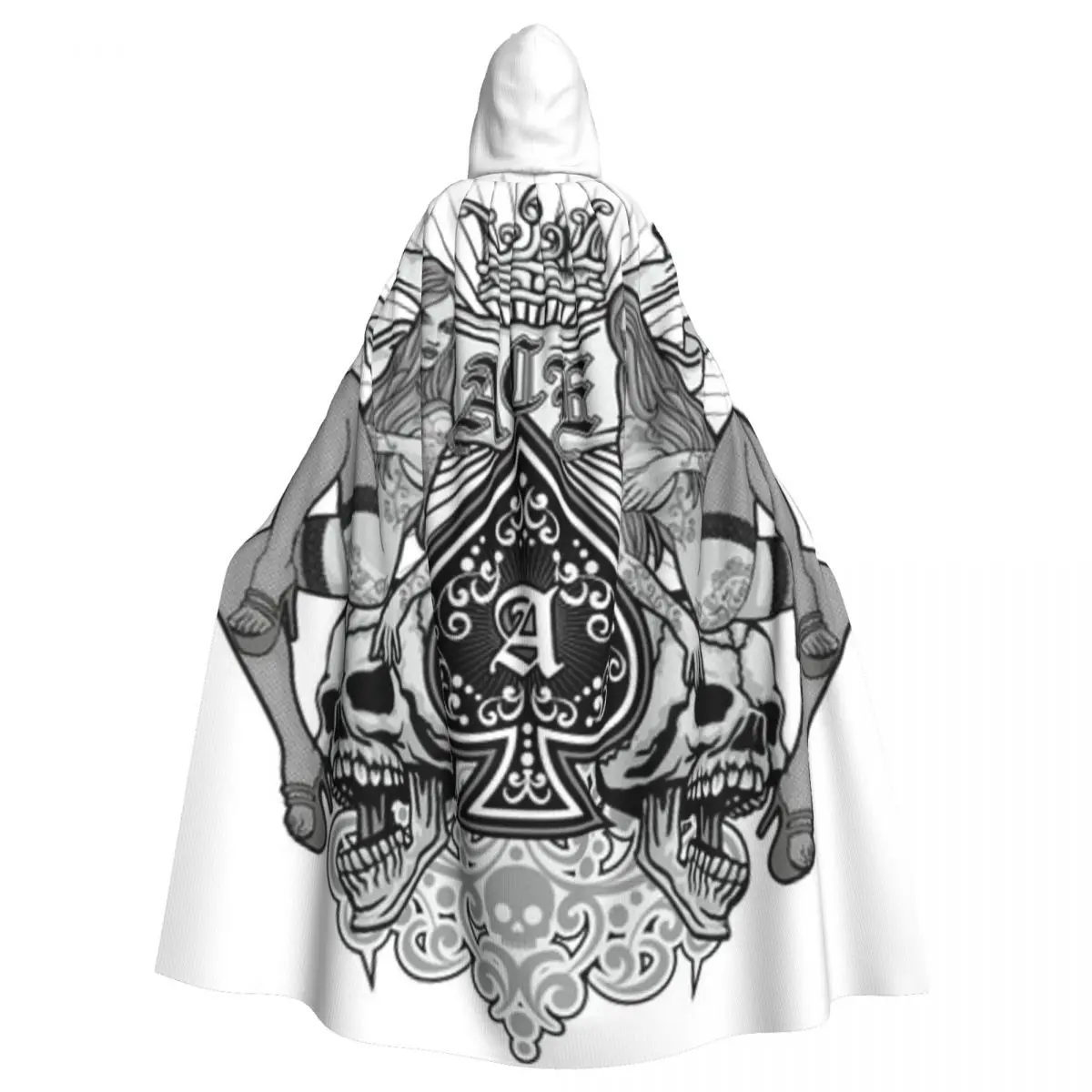 

Adult Halloween Gothic Skull Cloak Cape Hooded Medieval Costume Full Length Dress Coat