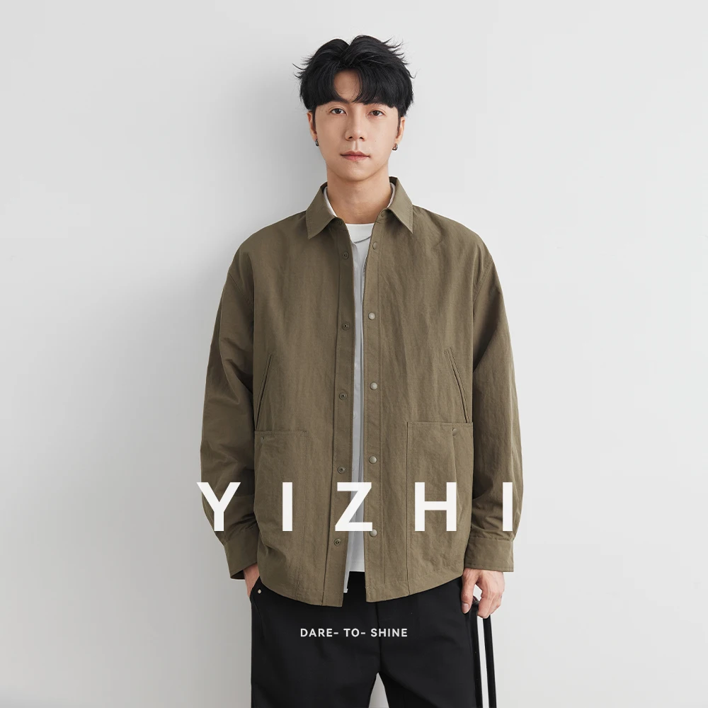 

Spring Autumn Thin Retro Japanese Style Long Sleeve Shirt Men's Pure Color Collar Pocket Casual Fashionable Workwear Shirt