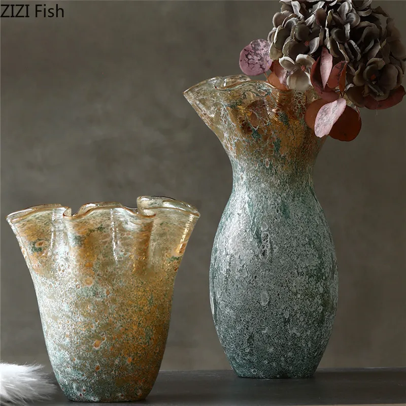 Flower Edge Pleated Glass Vase Plant Pots Table Decoration Flowers Arrangement Hydroponics Floral Vases Room Aesthetic Decor