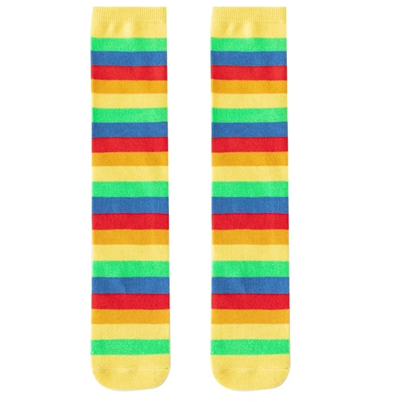 1 Pair 3-12T Kids Fashionable Rainbow Socks Spring Fall Striped Hosiery In Calf Length Children's Socks Girls Sock