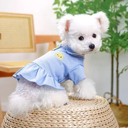 1PC Pet Clothing Dog Cat Spring/Summer Thin Hoodie Blue Polo Student Skirt Suitable for Small and Medium sized Dogs