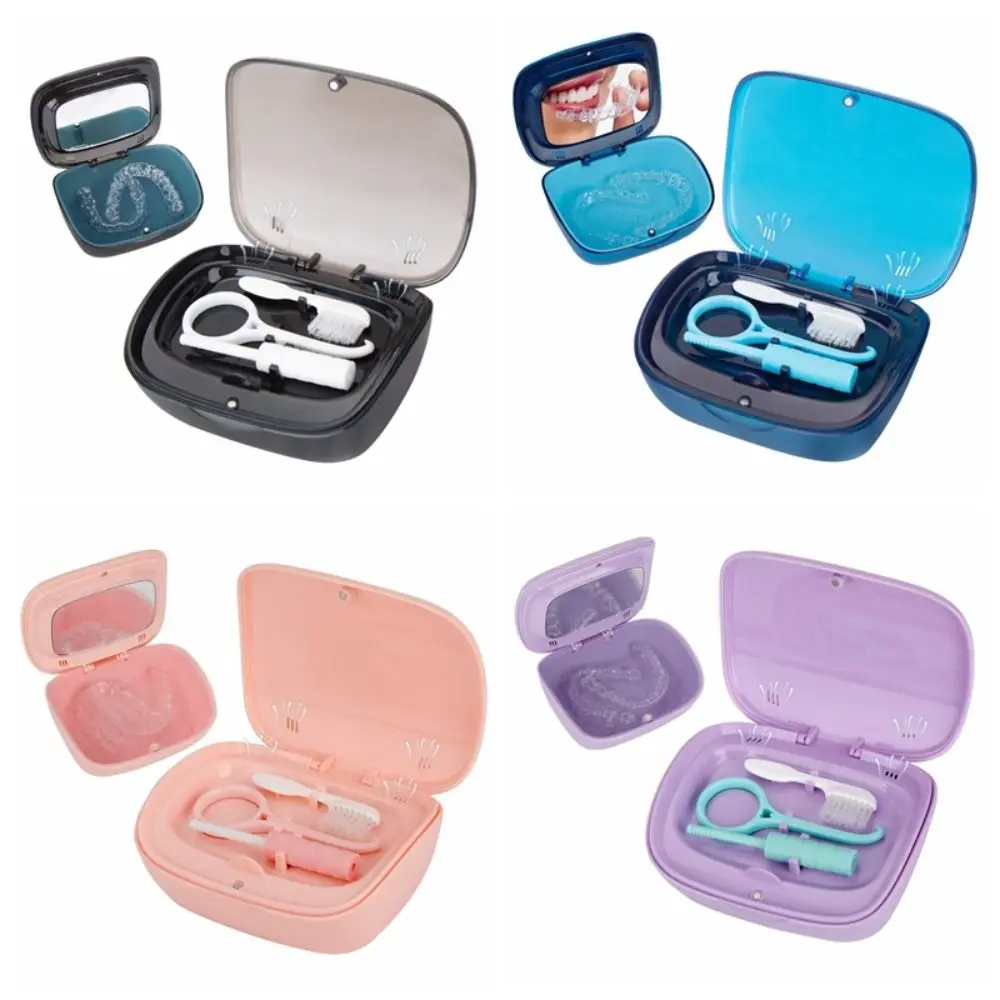 Double Layer Orthodontic Retainer Case Sealed with 3 Pcs Dental Tool False Teeth Box Breathable with Mirror Mouthguard Container