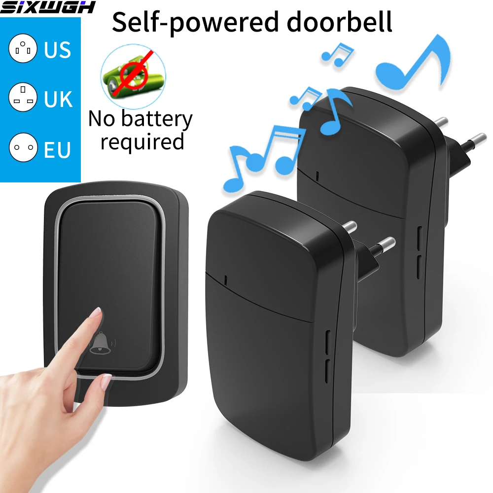 SIXWGH Self-Powered Wireless Doorbell No Battery Required Home Doorbell Long Distance 38 Melodies 4 Volume Levels