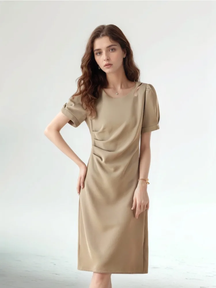 

Women's Summer 2025 New Pleated Elegant Simple Slim Pencil Dress Formal Office Lady Work Party