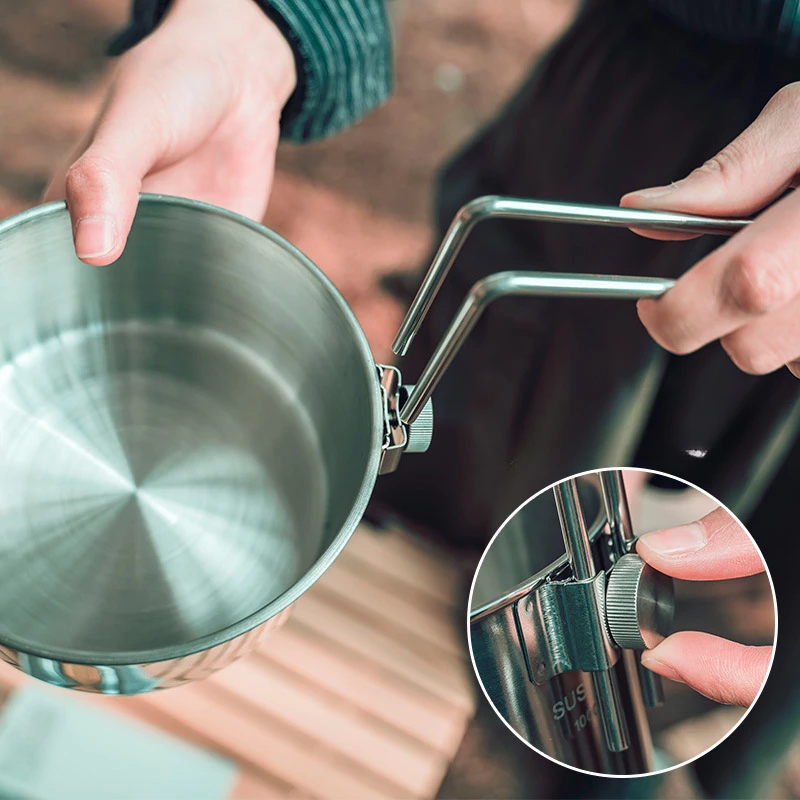 الظهر مخيم الفولاذ المقاوم للصدأ مقبض قابل للطي الطبخ المحمولة طقم أواني الطبخ في الهواء الطلق موقد وعاء الطبخ عموم مجموعة للتخييم