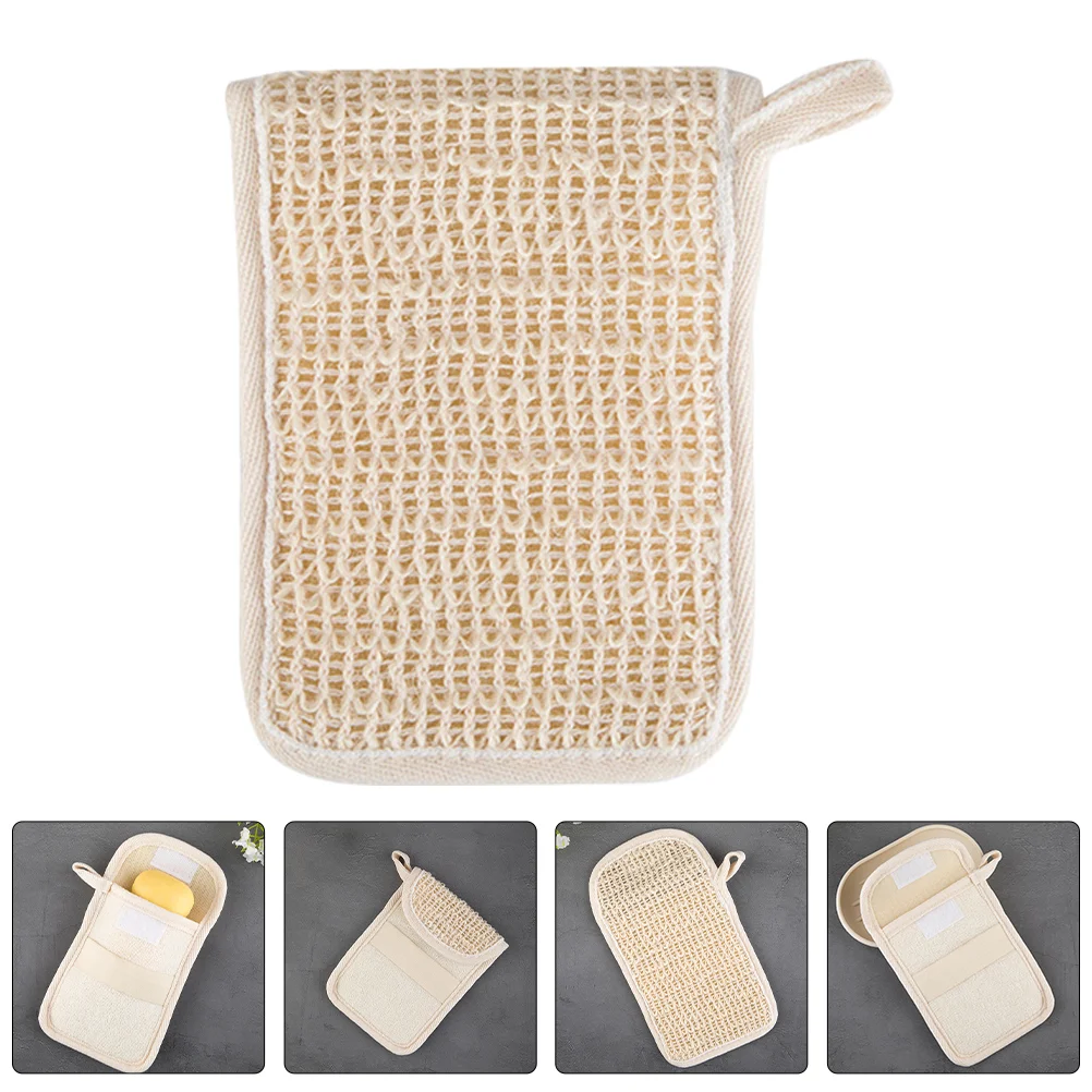 3 Pcs Take Bath Soap Bag Travel Cleaning Sponges Scrub Cotton Linen Exfoliating Washcloth Loofah