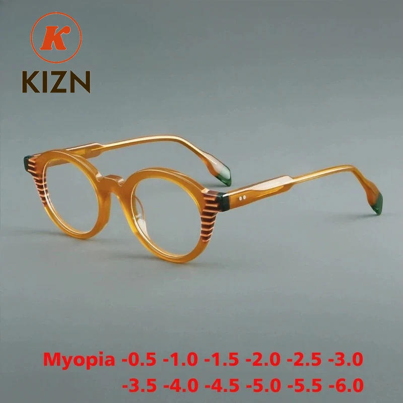 

KIZN High Quality Acetate Myopia Glasses Fashion Frame Women Men Eyeglasses Retro Optics Prescription Eyewear -0.50 to -6.00