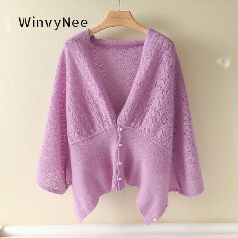 WinvyNee Women Pure Wool Knit Shawl Solid Color Windproof Warm Versatile Fall Winter High Quality Fashion Accessories ZG1673010
