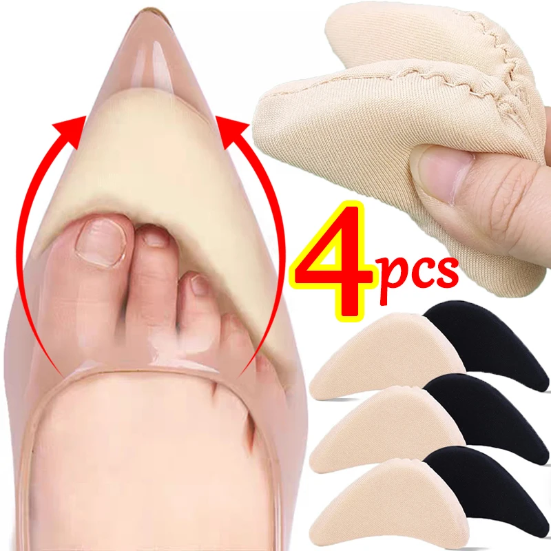 4pcs=2pairs Women's Sponge Forefoot Insert Pads Pain Relief High Heel Forefoot Toe Plug Filler Insoles Reduce Shoe Size Cushion