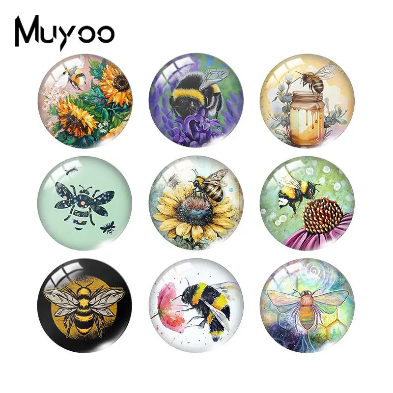 2023 New Honey Bee on Lavender Glass Photo Cabochon 16mm 20mm 25mm Printed Photo Jewelry DIY Accessories