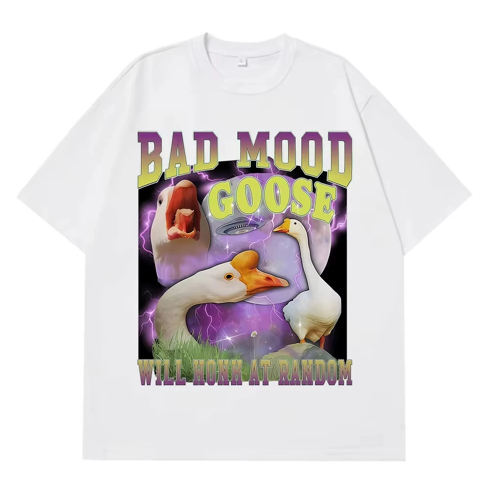 Men's and Women's Fashionable Cotton Casual Harajuku T-shirt Street Wear Bad Mood Goose Will Konk At Random Funny Meme T-shirt