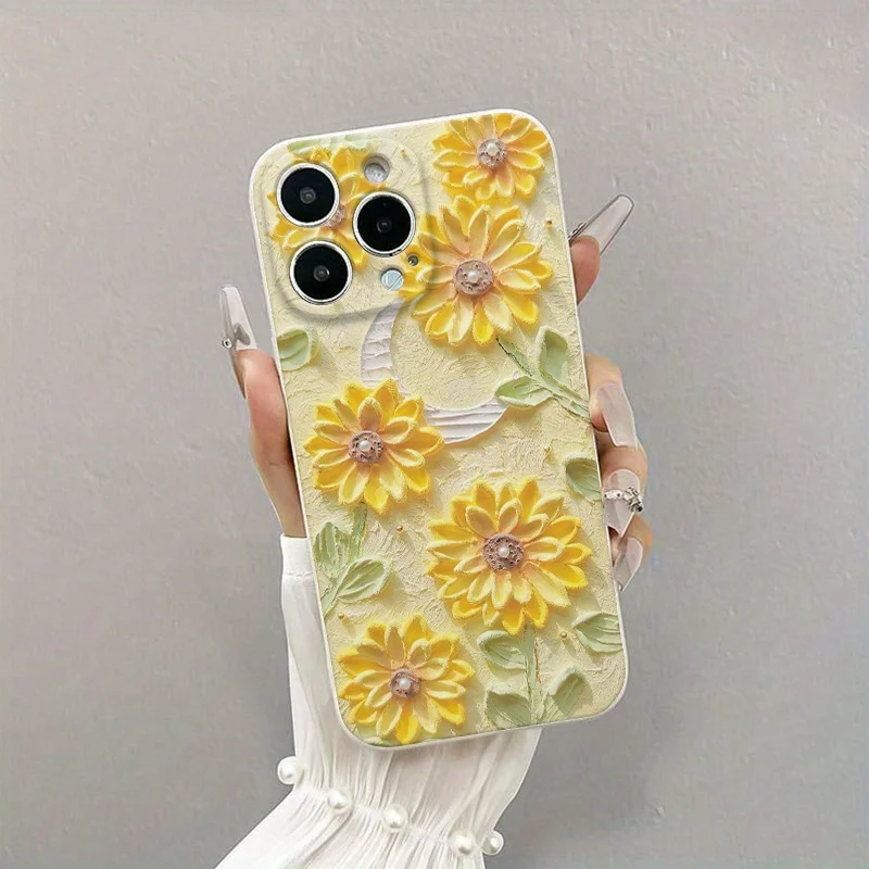 Rubik's Cube Antique White Oil Painting Floral Pattern TPU Anti-Shock Full-Coverage Precision Protective Case for Apple iPhone 7/8/X/Xs/Xr/Xs Max/11/12/13/14/15/16Pro Max