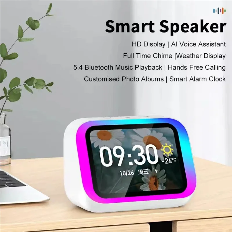 AI Bluetooth 5.4 Speaker HD Touch Screen Photo Album Alarm Clock HiFi Stereo Voice Assistant - view 2