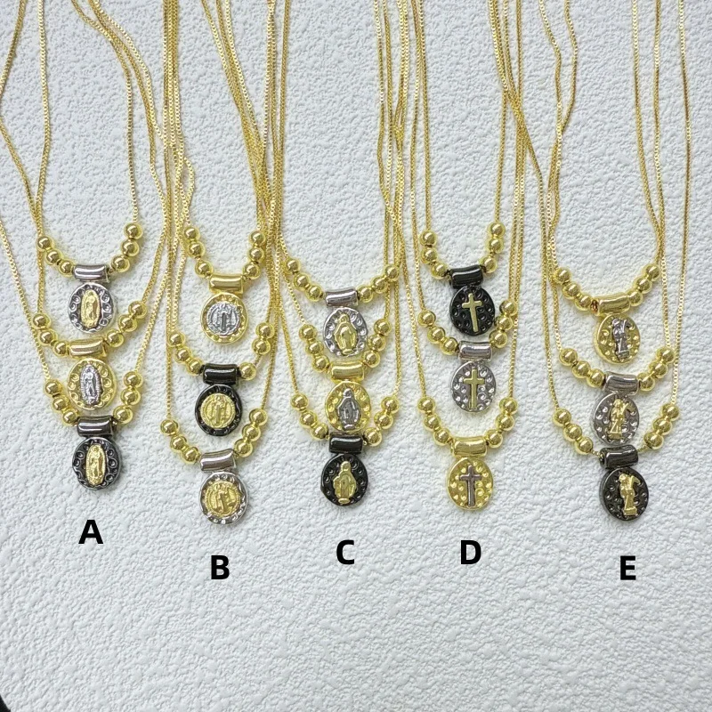

3 fashionable niche copper-plated color-preserving two-color cross Virgin pendant necklace jewelry with universal necklace