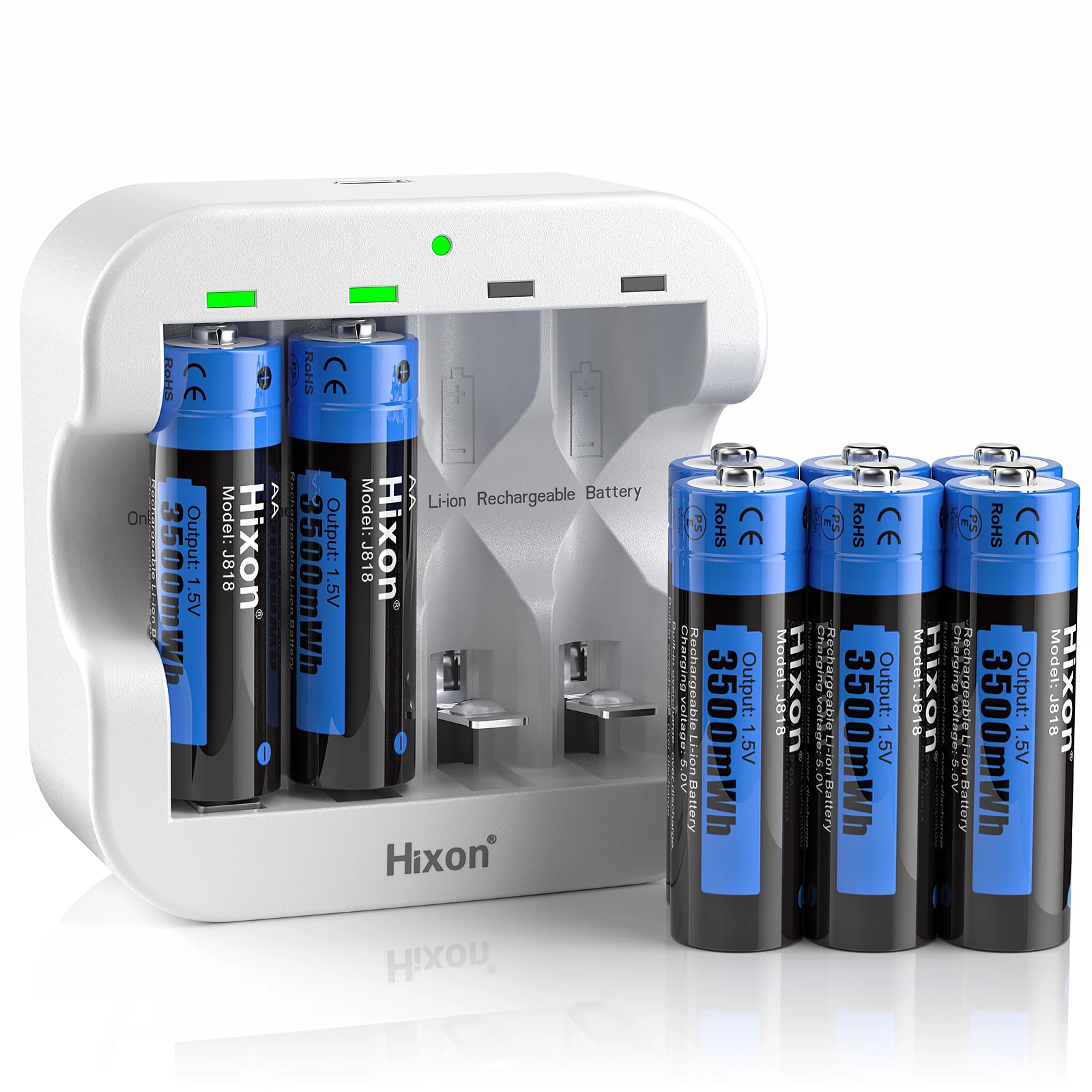 Hixon 1.5V High Capacity of 3500mWh AA Li-ion Rechargeable Batteries With Quick Charger,Support Wholesale, Flashlight, Fan