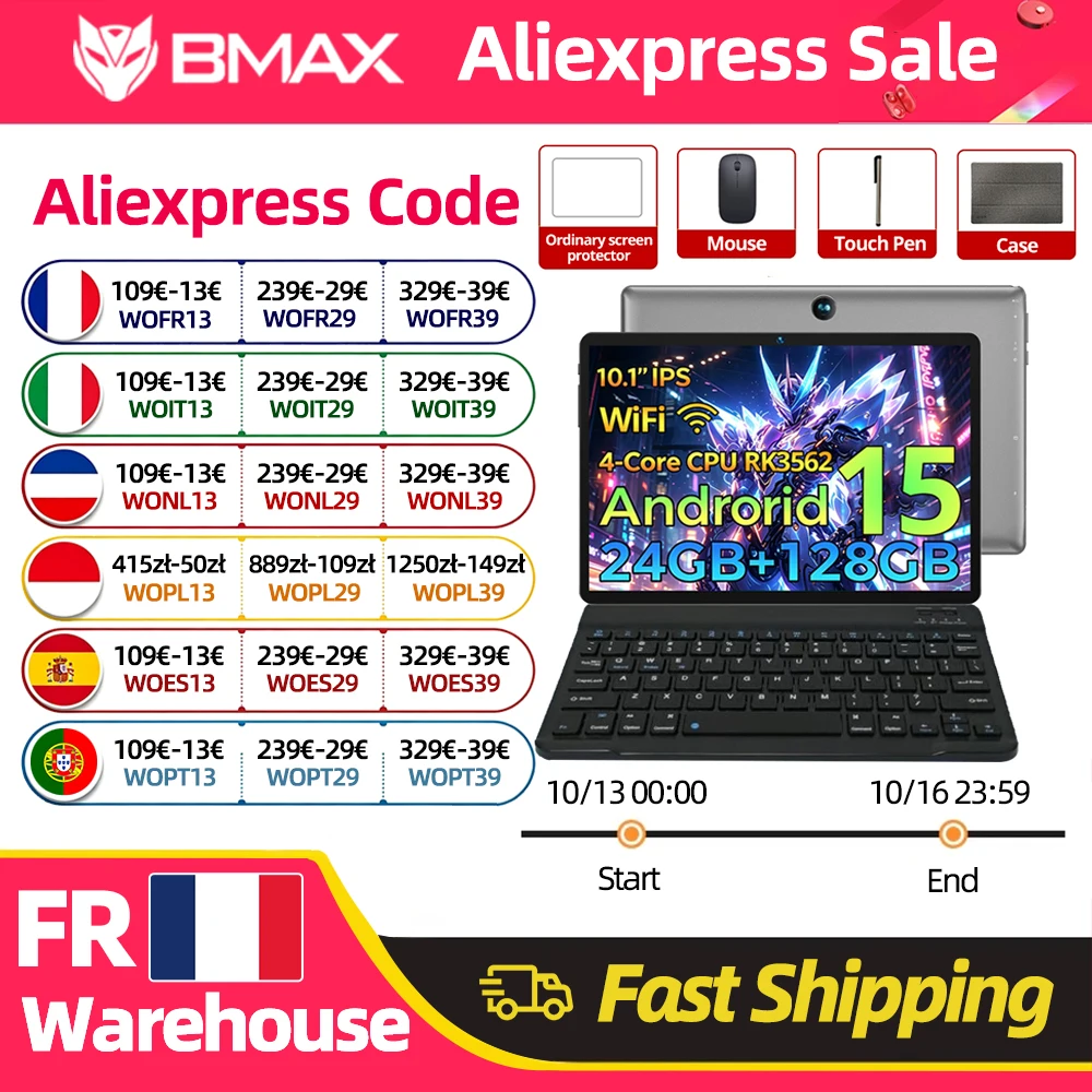 Bmax I9 Plus 10,1-Zoll-Tablet (4+20)GB RAM 128GB ROM Rockchip RK3562 Android 15 WLAN 6 Bluetooth 5.4 6000mAh Typ-C