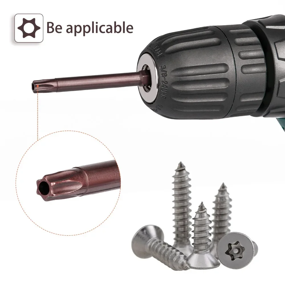 11pcs Torx Head Drill Bit 75mm S2 Steel Torx Screwdriver Bits Magnetic Tip Security Screwdriver Bit with Hole