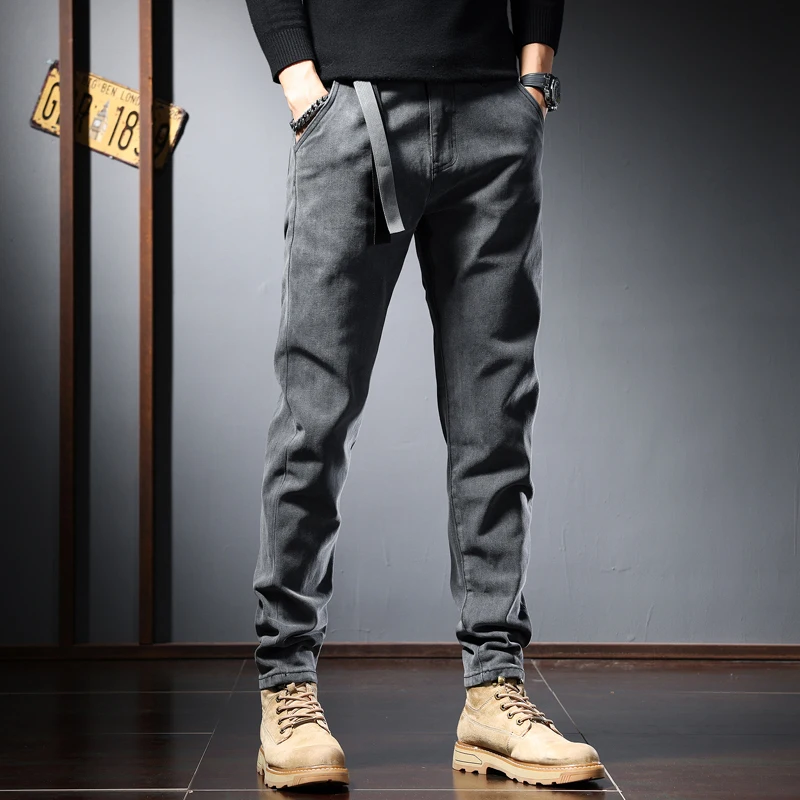 Autumn Gray Jeans Men Casual Slim Fit Pencil Pants Winter Streetwear Fashion Mens Denim Trousers CP2092