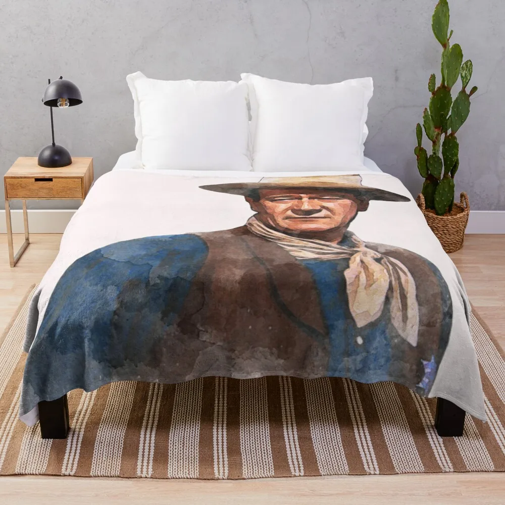 

John Wayne The Duke - Watercolor Throw Blanket Warm Soft Beds Soft Plaid Blankets