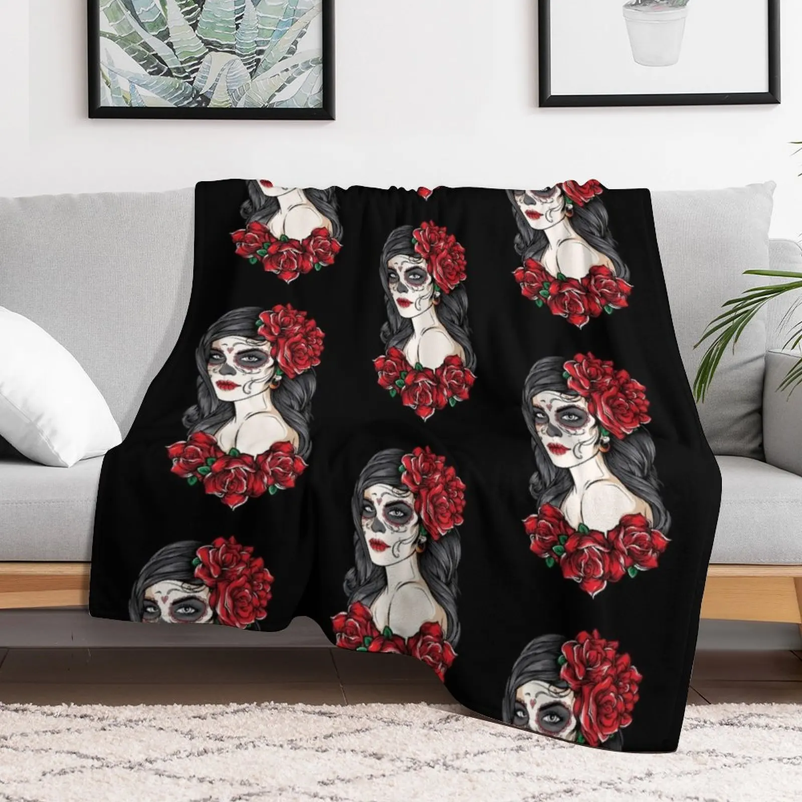 

sugar skull doll Santa Muerte day of the dead Throw Blanket Vintage Thins Loose blankets ands Blankets