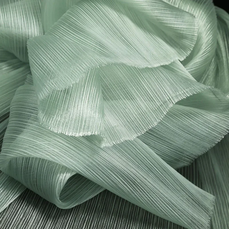 Bright Pleated Organza Fabric,Sew Wedding Dress and Pants Pleated Mesh Fabrics,DIY Shape Stiff Shape Soft Designer Fabrics