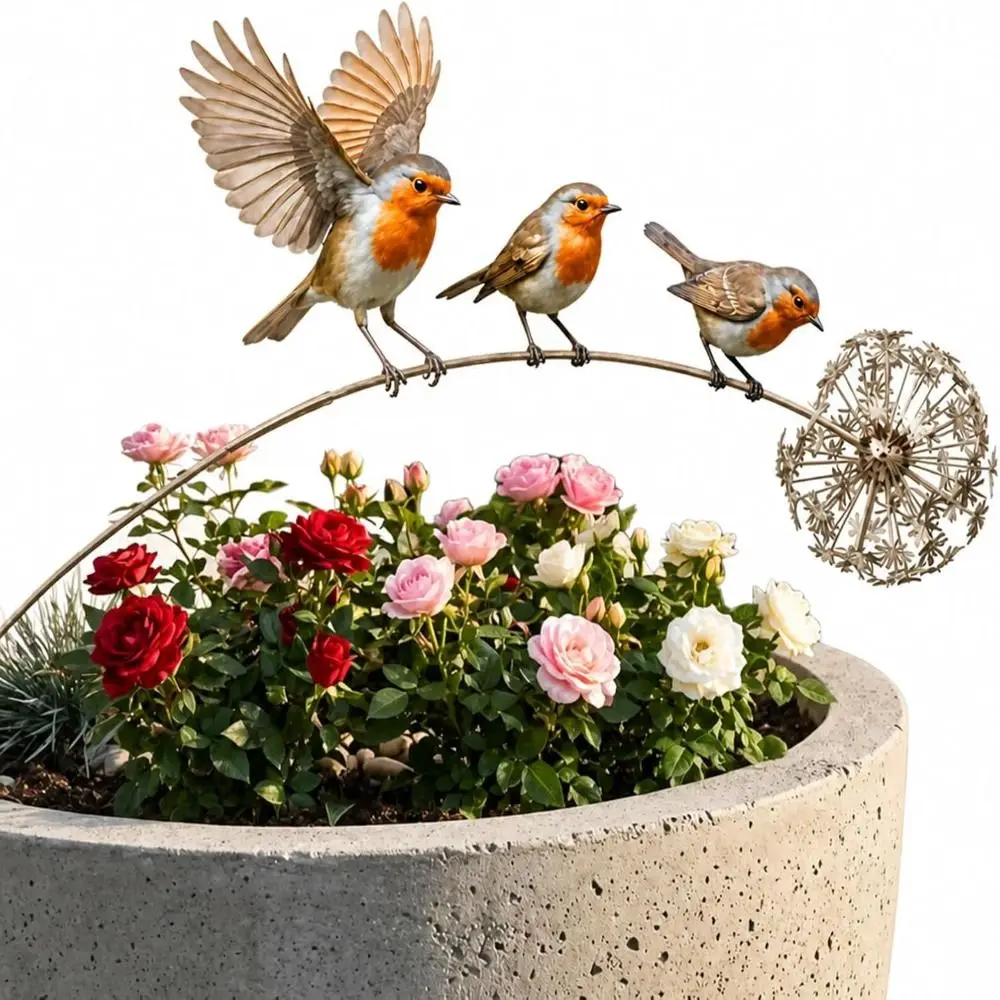 New Metal Robin Garden Stake Robin Curved Stake Bird Plant Stake Vibrant Weather Resistant Robin Yard Ornament Patio Decor