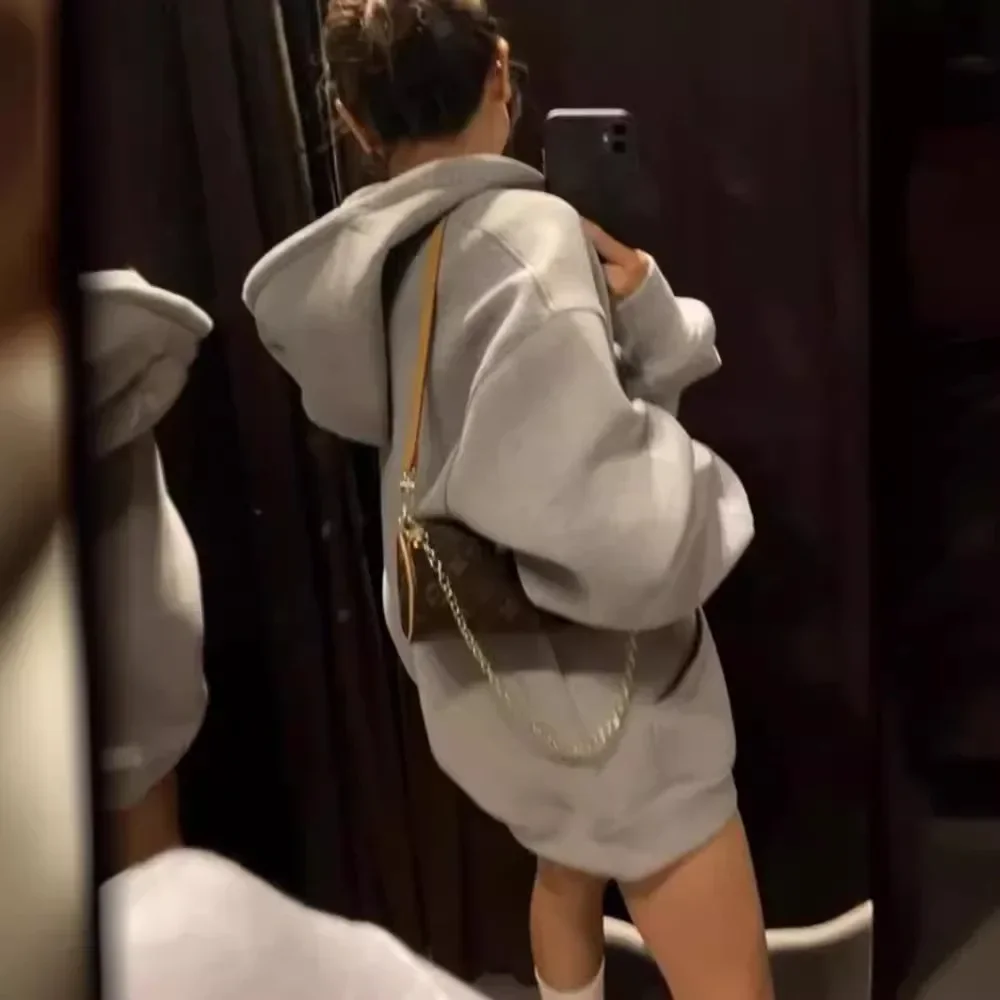 Autumn Winter Warm Long Jacket With Hood Long Sleeve Zipper Gray Bomber Jacket Y2k Women Casual Outerwear Coat Tops Streetwear