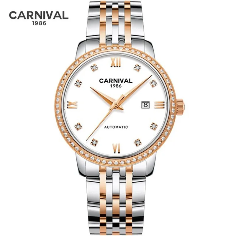 CARNIVAL Brand Luxury Mechanical Watch for Women Ladies Fashion Sapphire Automatic Movement Wristwatches Waterproof Reloj Mujer