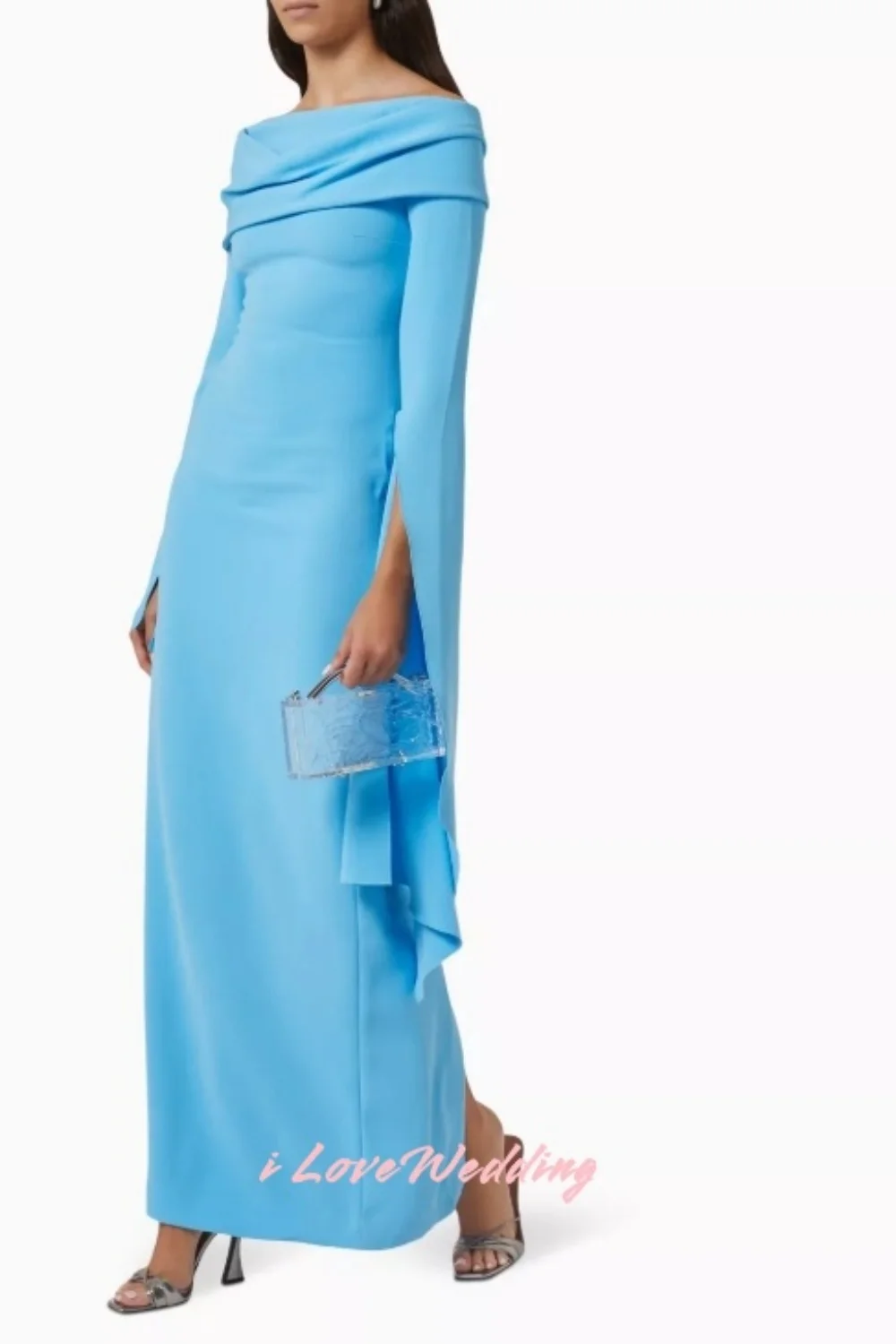 2025 elegancka niebieska suknia wieczorowa z długim rękawem sukienki na formalną imprezę Ruffles płaszcza do kostek długa minimalistyczna sukienka dostosowana