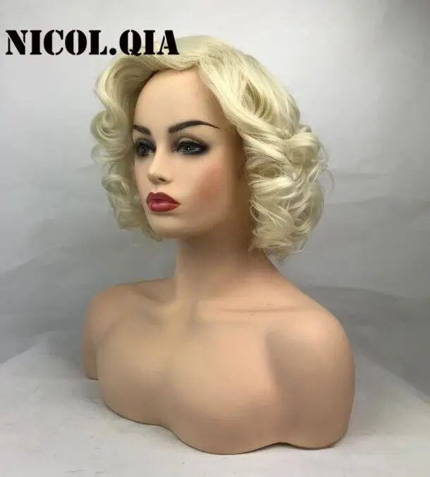 Short Chic Curly Hair Pale Blonde Synthetic Hair Wigs Heat Ok Women Fashion Wigs