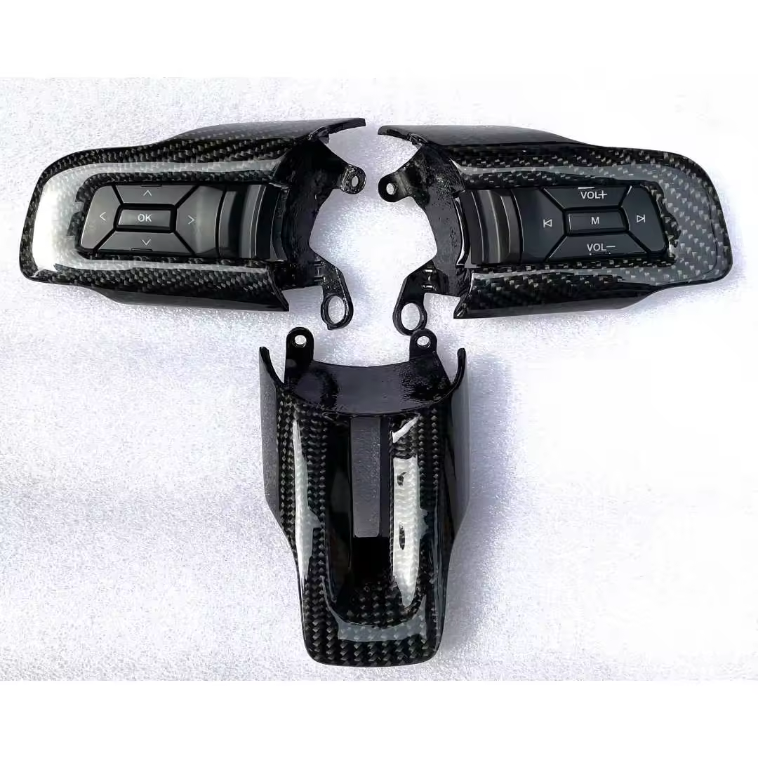 Garniture de volant en Fiber de carbone véritable, moulage de couverture de volant pour Ford Mustang 2015 2016 2017 2018 2019 2020 3 pièces