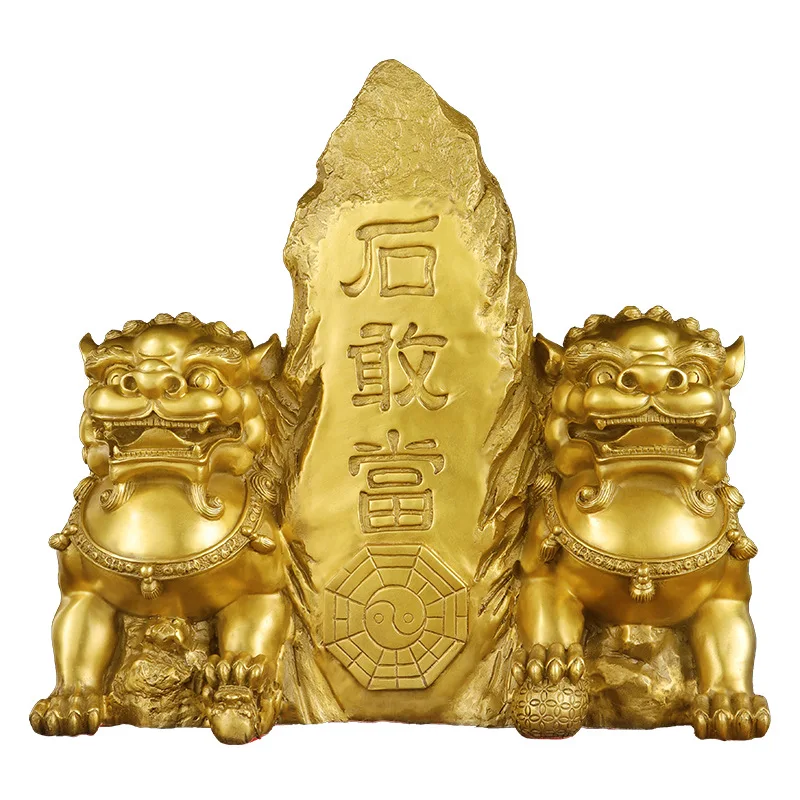 

Brass stone dare be double lion stone dare to ornament azimuth supplementary angle wealth metal handicrafts stone dare