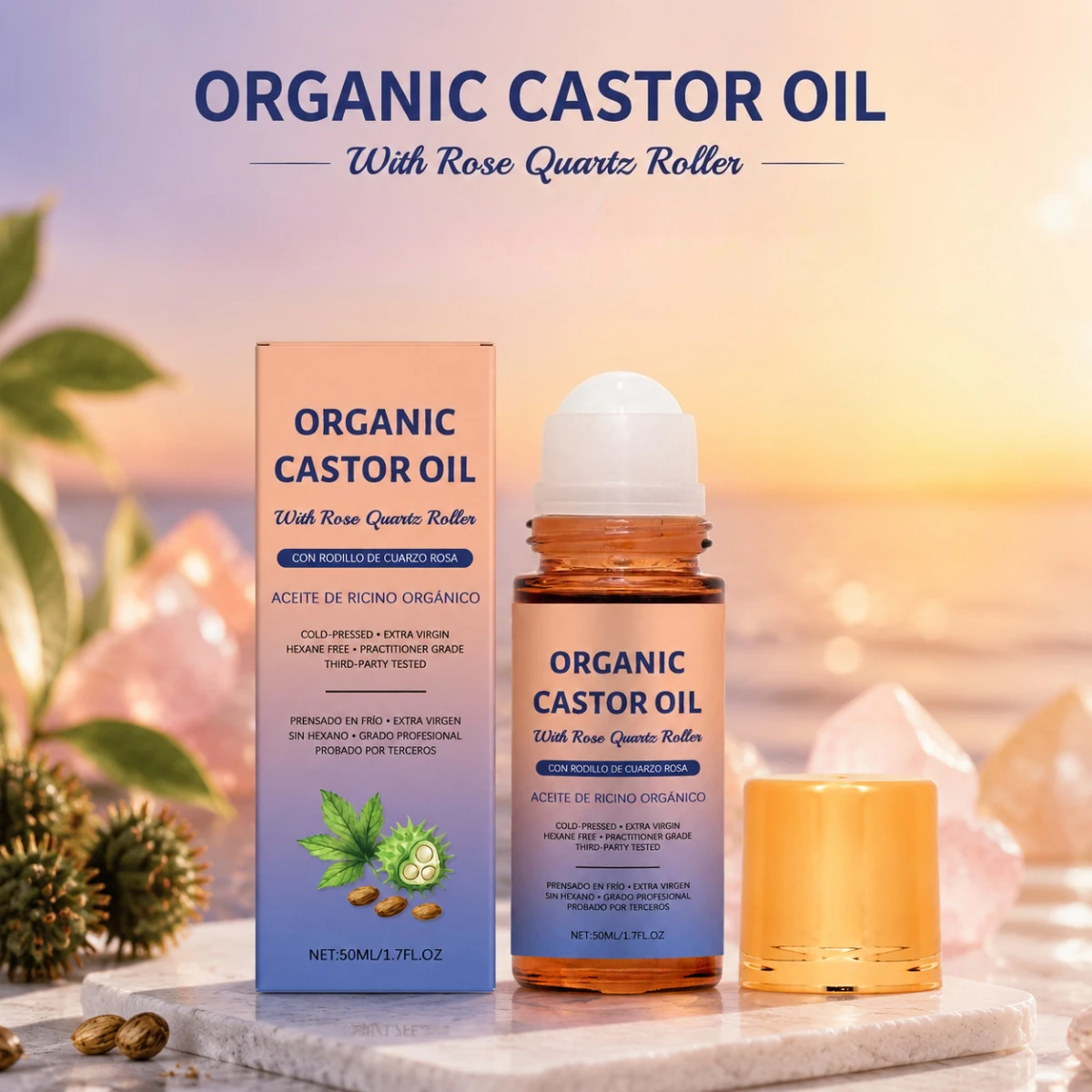 Organic Castor Oil Serum Roller Improve Skin Elasticity Deep Moisturizing Face Body Skin Massage Care Essence 50ml