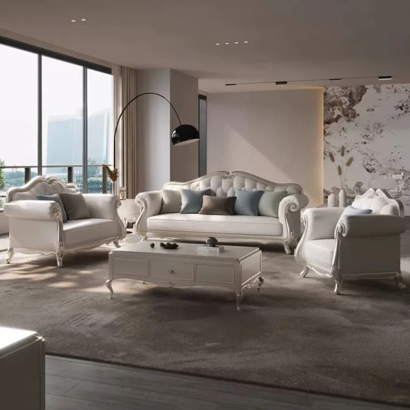 Home American style light luxury leather sofa retro single double triple quadruple living room sofas and seating couch furniture