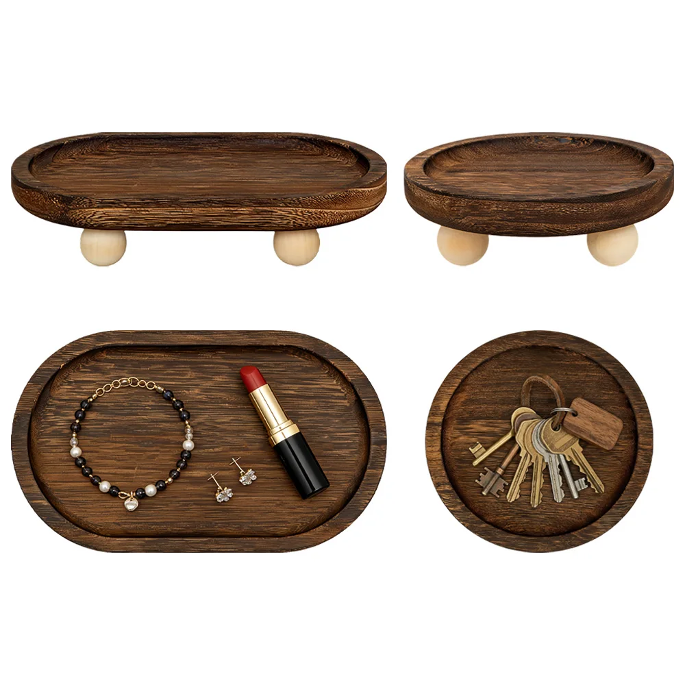 

Multi-functional Wooden Tray Elliptical Dessert Plate & Coffee Coaster | Display Stand Storage Holders for Key & Jewelry