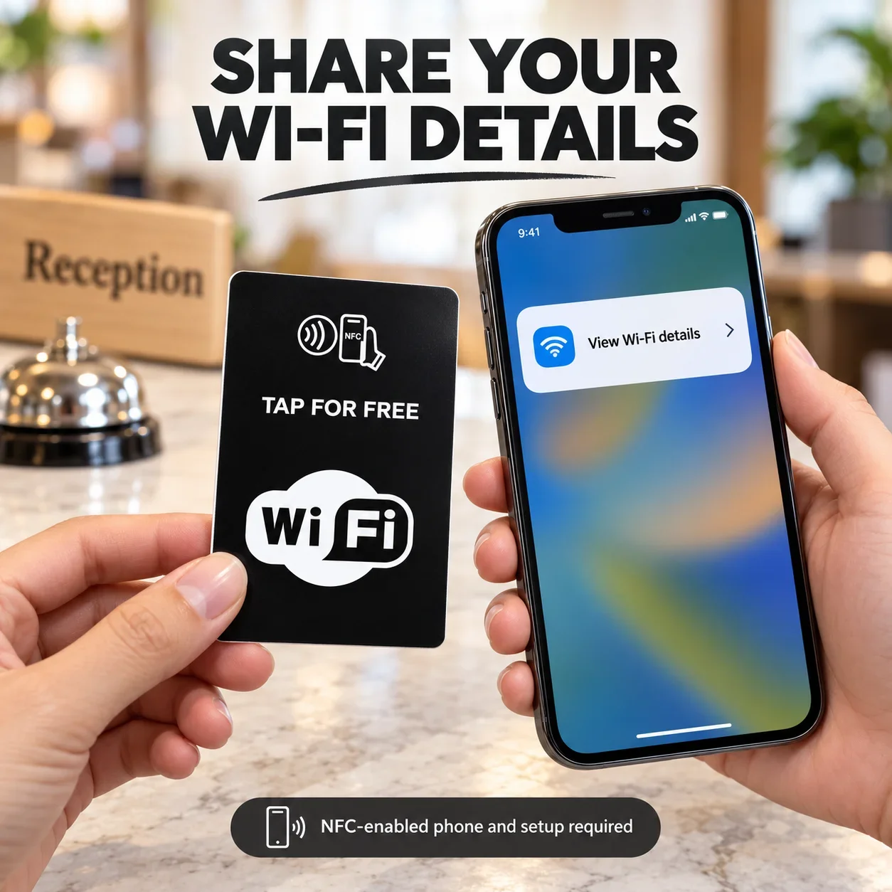 1pc NFC WiFi Information Card NTAG215 Rewritable Black PVC Wireless Network Details Sharing for Hotels and Guest Rooms